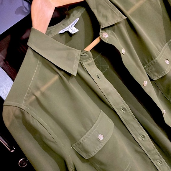 American Eagle Outfitters,olive green sheer collared shirt - Picture 4 of 7